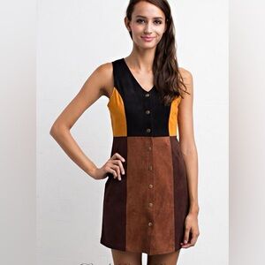 Lunix Colorblock Sleeveless Button-Down faux suede dress size M